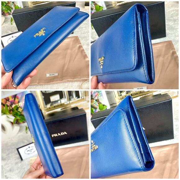Prada Long Wallet Blue Saffiano Leather NICE Used with box Cute! - Picture 12 of 16